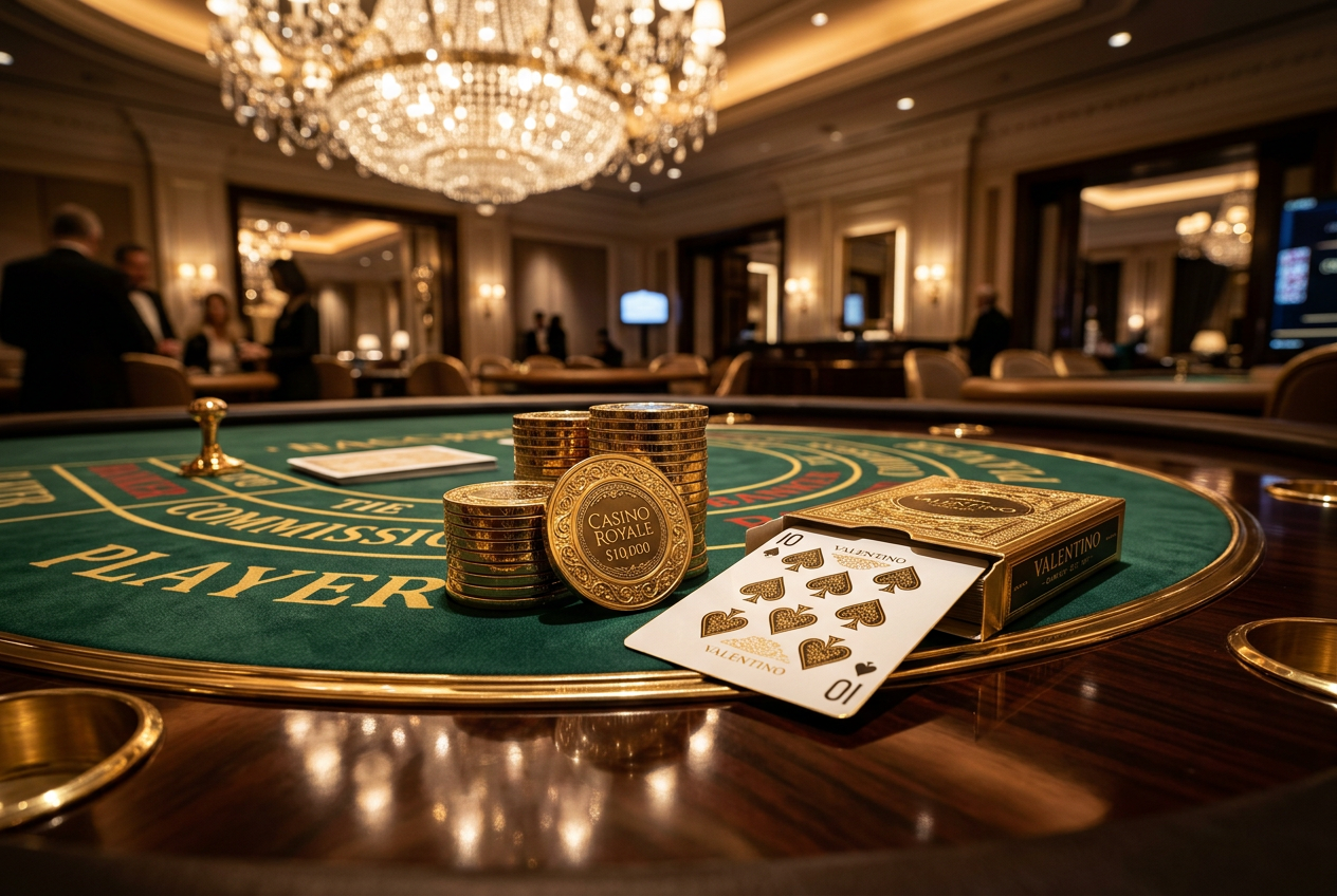 Close-up of high stakes baccarat table